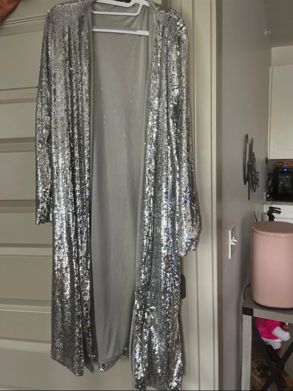 Women’s Vintage large sequence, long sleeve, silver, long cardigan